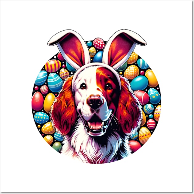 Irish Red and White Setter Enjoys Easter with Bunny Ears Wall Art by ArtRUs